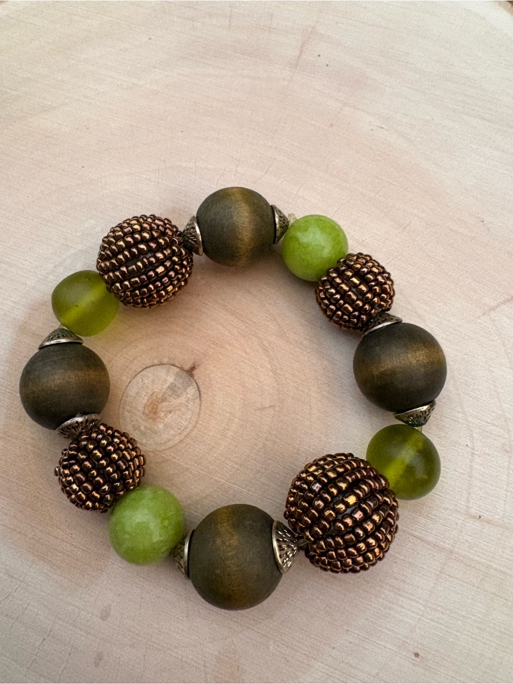 Vintage Coldwater Creek stretch bracelet with glass, Jade & wood beads
